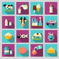 Set of icons for milk. Dairy products, production