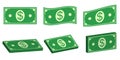 Set icons money dollar, flat and 3D bundle of cash. Vector symbol money for payment of pay, flat and isometric, bundle cash dollar