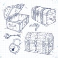 Set icons old pirate chests with lock and keys