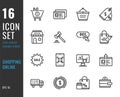 Set of 16 icons online shopping thin line style Royalty Free Stock Photo