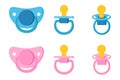 Set icons of pacifier baby dummy care nipple for newborn child Royalty Free Stock Photo