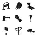 A set of icons for parking cars and bicycles. Fines and elements of parking.Parking zone icon in set collection on black