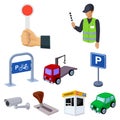 Fines and elements of parking.Parking zone icon in set collection