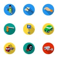 A set of icons for parking cars and bicycles. Fines and elements of parking.Parking zone icon in set collection on flat