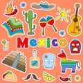 Set of icons patches on the theme of travel in Mexico