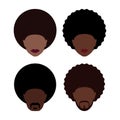 Set of icons people with afro hairstyles. Avatars of men and women with Afro hairstyles.