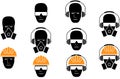 Set of icons personal protective equipment on head