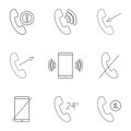 Set of icons on the phone. Phone calls, mobile phone, technical