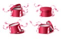 Set icons pink gift box with ribbons and closed and opened lid Royalty Free Stock Photo