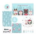 A set of icons,postcards,stickers with a Christmas theme.Vector illustration of a flat design Royalty Free Stock Photo