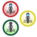 Set of icons for quarantine zones. Covid zones. Information banner. Sign for public places, disinfecting areas