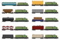 set icons railway train with locomotive and wagons vector illustration