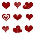 Set of icons of red hearts. Vector images. Royalty Free Stock Photo