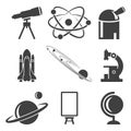 A set of icons related to science, research and discovery. Vector on a white background.