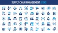 Set of icons related to supply chain management, value chain, logistic. Royalty Free Stock Photo