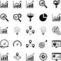 Set of icons representing business analytics growth strategy and technology concepts with charts graphs and targets Royalty Free Stock Photo