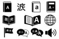 Set of icons representing language, translation, and communication tools isolated on transparent background Royalty Free Stock Photo