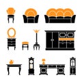 Set icons of retro furniture and home accessories Royalty Free Stock Photo