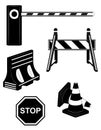 Set icons road barrier black silhouette vector ill