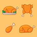 Set of icons of roasted chicken in flat style.