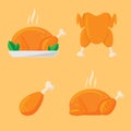 Set of icons of roasted chicken in flat style.