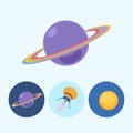 Set icons with saturn, spaceship, moon Royalty Free Stock Photo