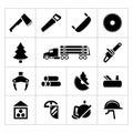 Set icons of sawmill, timber, lumber and woodworking