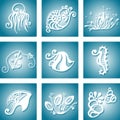 Set Icons of Sea Flora and Fauna Royalty Free Stock Photo