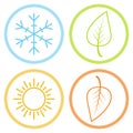 Set icons season image season, winter spring summer autumn, vector sign symbol season snowflake leaf and sun