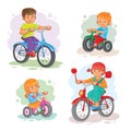 Set of icons small children on bicycles Royalty Free Stock Photo