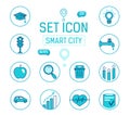 Set icons smart city. Vector blue icons. filled lines style Royalty Free Stock Photo