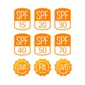 Sun Protection Icons (SPF, UVA and UVB) Royalty Free Stock Photo