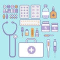 Set of icons stethoscope medical and Health care equipment tools.