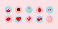 Set of icons and stickers for Valentine\'s Day. Vector set of stickers for design  social networks. Fashionable elements Royalty Free Stock Photo