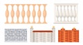 Set of Icons Stone and Marble Fences, Balustrade Sections Made of Brick. Balcony Panels, Stairway or Terrace Fencing Royalty Free Stock Photo