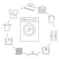 Set of icons in the style of a laundry line. Laundry icons arranged in a circle.