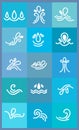 Set icons, stylized waves and drops Royalty Free Stock Photo