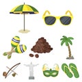 Set of icons on the subject of Brazil. Brazilian national attractions. Brazil country Aicon in set collection on cartoon