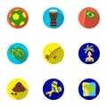 Set of icons on the subject of Brazil. Brazilian national attractions. Brazil country Aicon in set collection on flat