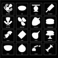 Set of Apple, Olives, Bowl, Onion, Kebab, Hazelnut, Butcher, Scale, Octopus icons