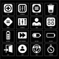 Set of Compass, Help, Exit, Battery, User, Equal, Menu, Add icon Royalty Free Stock Photo