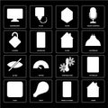 Set of Home, Mobile phone, Plug, Temperature, Blind, Locked, Dashboard icons