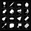Set of Hot dog, Seeds, Spoon, Pizza, Pear, Sushi, Radish, Risotto, Glass icons