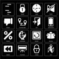 Set of Map, Locked, Rewind, Restart, Percent, Exit, Dislike, Clock, Lines icons