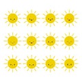 Set icons about the sun with different emotions. Vector illustration on white background. Royalty Free Stock Photo