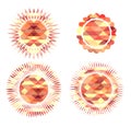 Set of icons suns consisting of polygonal elements.