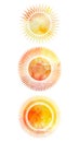 Set of icons of suns with different rays