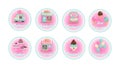 Set of icons with sweets, pastry shop, bakery, ice cream van, balloons, holiday. Shop for desserts, cotton candy and