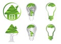 Set of icons symbol of green energy, clean house, eco-friendly house, city, concept of eco house, recycling, nature Royalty Free Stock Photo