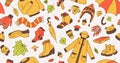set of icons symbolizing autumn, bright cartoon childish style, vector illustration